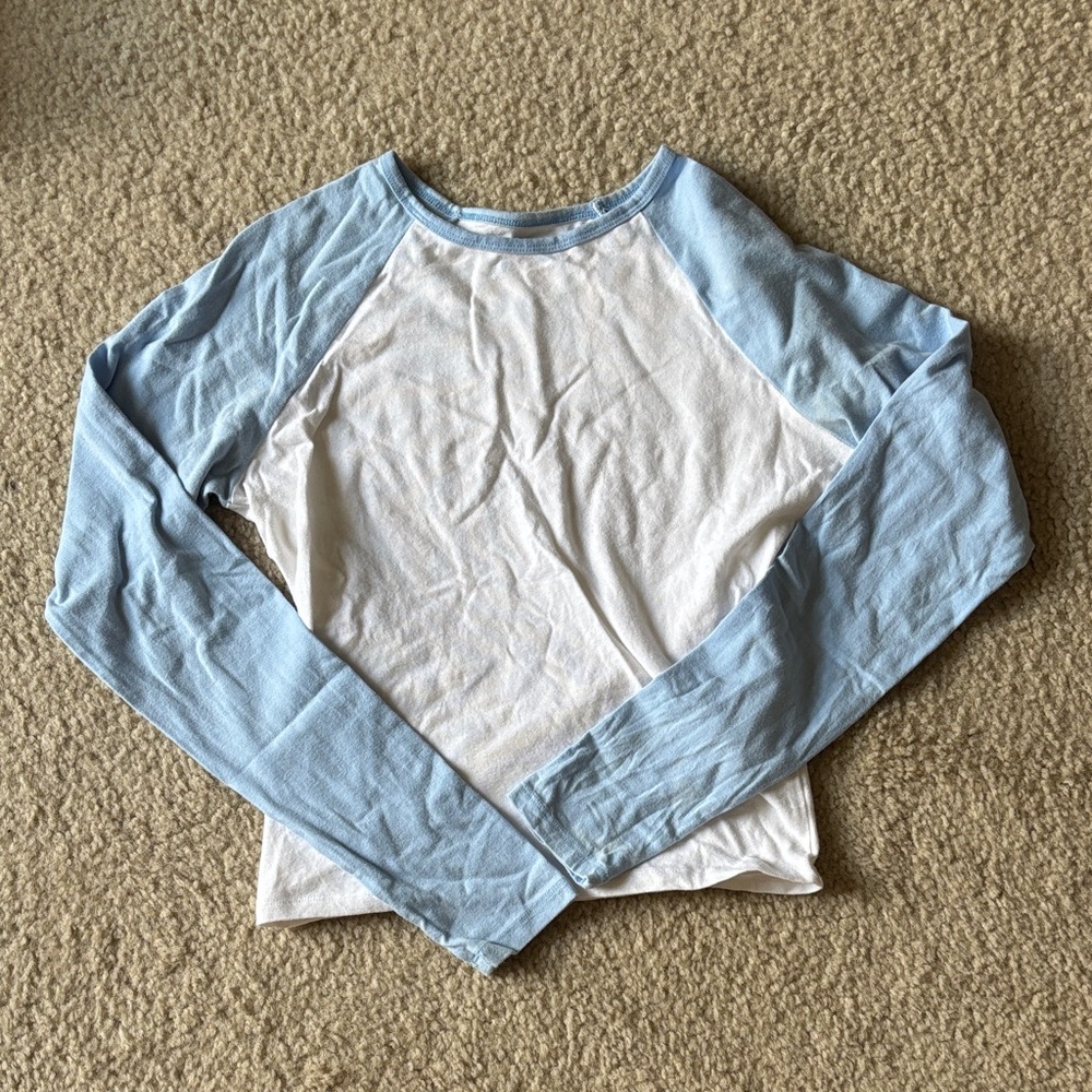 Hollister Kids Light Blue and White Long Sleeve Tee
